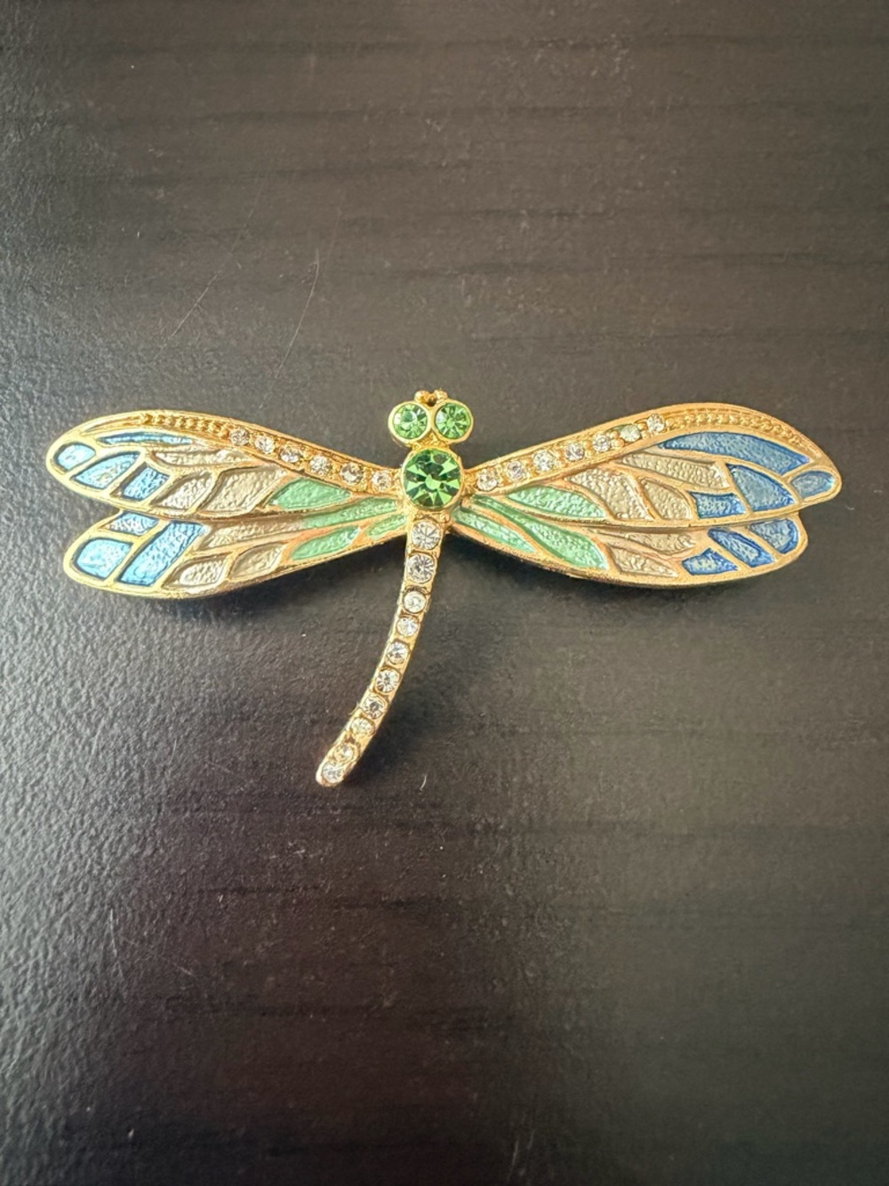 Gold Dragonfly Pin with Blue and Green Enamel